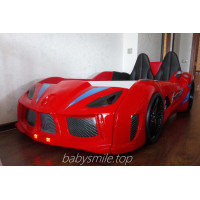 Ліжко машина з підсвіткою - з м'якою спинкою, Ауді червона 190х90 см